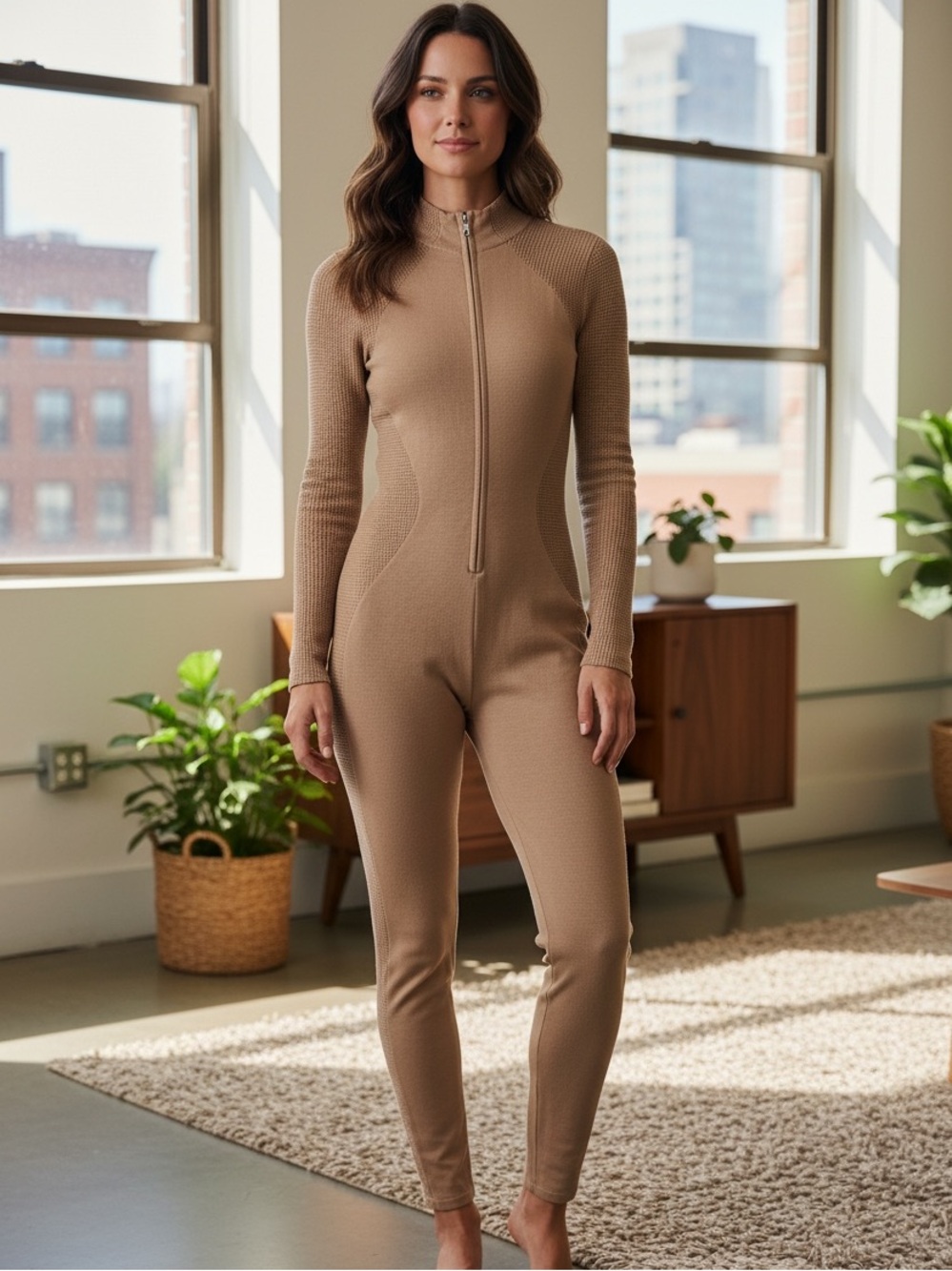 NWT JLUXLABEL Kris Zipper Front Jumpsuit in Tan Size Small NEW WITH TAGS